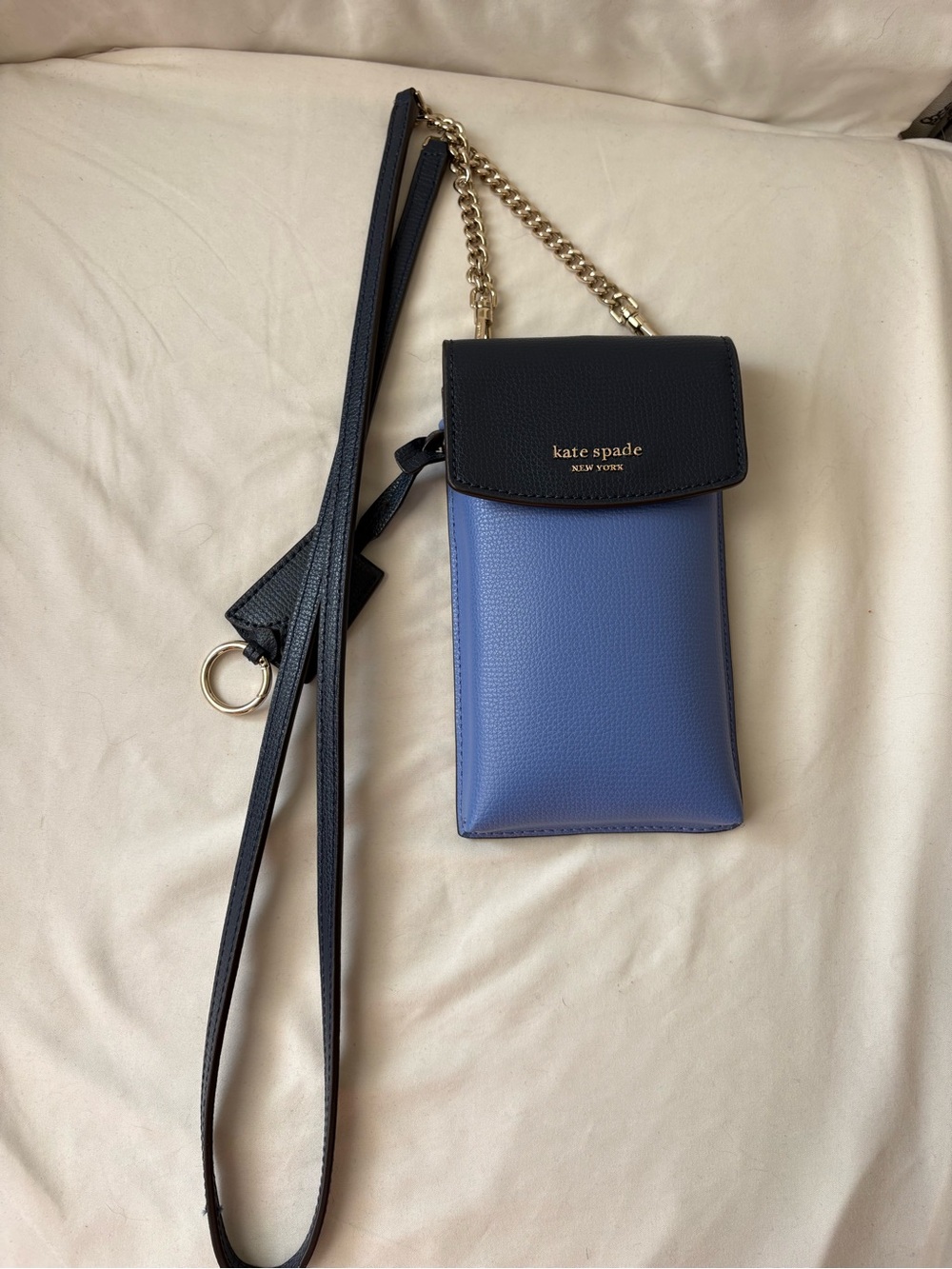 Kate Spade Two-Tone Blue Phone Crossbody Bag Gold Chain Strap